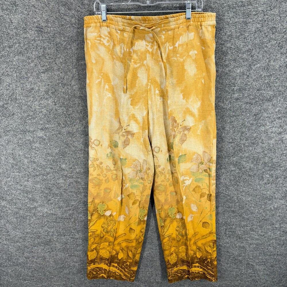 Terracotta Pants Women M Medium Yellow Floral High Rise Chino Pleated Drawstring - Picture 1 of 6
